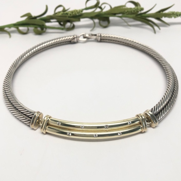 David Yurman Diamond Double Cable Metro Necklace - Picture 2 of 11